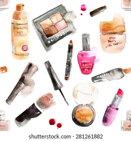 Glamorous Make Up Watercolor Cosmetics Background