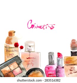 Glamorous make up watercolor cosmetics background