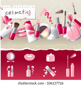 Glamorous make-up border with 7 stylized icons