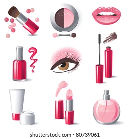 Glamorous Make-up Icons Set - Vector.