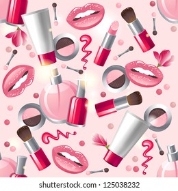 Glamorous make-up seamless pattern.  Made with clipping mask. EPS 10