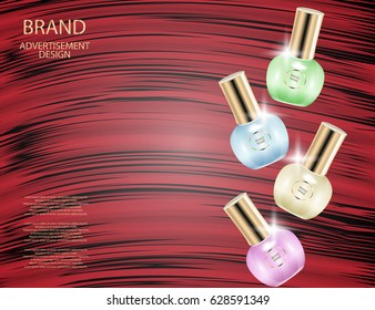 Glamorous perfume glass bottles on the sparkling effects background. Mock-up 3D Realistic Vector illustration for design, template