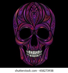 Glamorous pink human skull made of flowers
