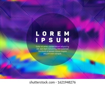 Glamorous poster glitch holographic vector layout design. Abstract wallpaper with holo texture. Vibrant glitch hologram gradient background for poster.