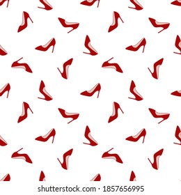 Glamorous red shoes seamless pattern. Design for beauty industry, wrappers, greeting cards, packaging, textiles, printing, Valentine's Day. Vector