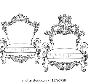 Glamorous Rich Baroque Rococo Armchair set. French Luxury rich carved ornaments furniture. Vector Victorian exquisite Style furniture