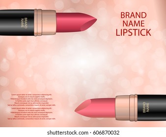 Glamorous Set of tubes with colour lipstick or balm on the  sparkling effects background. Mock-up 3D Realistic Vector illustration for design, template