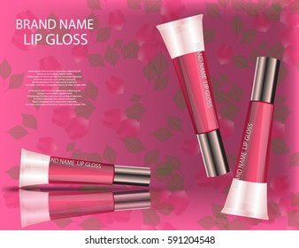 Glamorous Set of tubes with lip gloss on the  sparkling effects background. Mock-up 3D Realistic Vector illustration for design, template