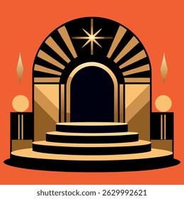 A glamorous stylized stage design with a circular.
