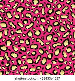 Glamorous tiger print golden on a pink background. Seamless trendy vector.