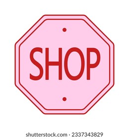 Glamorous trendy pink shop sign sticker. Nostalgic barbiecore 2000s style