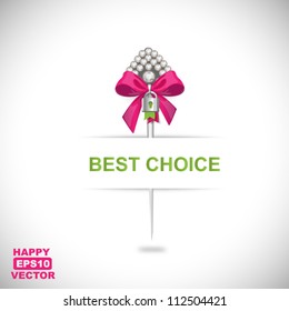 Glamorous vector best choice label with pin and bow