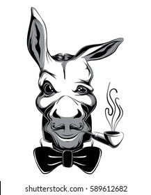 Glamorous Victorian Style Cartoon Snobbish Fashion Funny Donkey Club Emblem