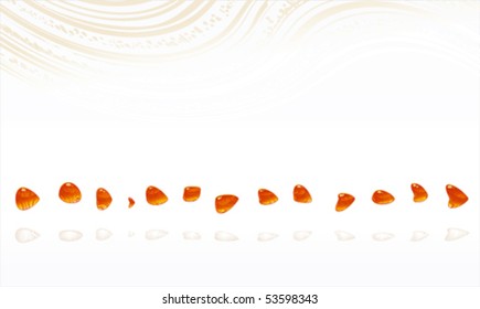 glamorous white background with beige, cream-colored ornaments and red hearts of gems
