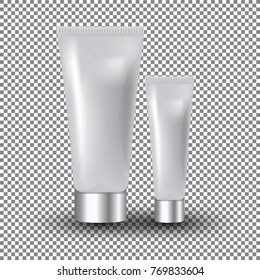 Glamorous white facial and eye cream jars on the transparent background. Mock-up 3D Realistic Vector illustration for design, template