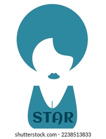 Glamorous woman with blue hair and star shirt