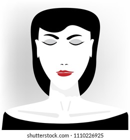 A glamorous woman is featured in a minimalist portrait illustration.