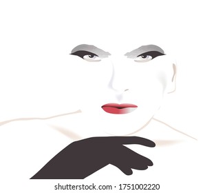 A glamorous woman rests her chin on her gloved hand in a minimalist fashion and beauty illustration.