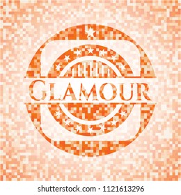 Glamour abstract orange mosaic emblem with background