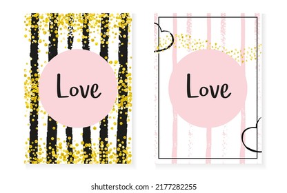Glamour Backdrop. White Textile. Stripe Abstract Art. Pink Fashion Card. Golden Romantic Paint. Black Carnival Painting. Handdrawn Wallpaper Set. Golden Glamour Backdrop