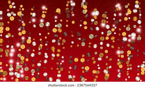 Glamour Hintergrund mit Confetti von Glitter Particles. Frische Lichter Textur. Fest-Muster. Lichtpunkte. Sternstaub. Explosion von Confetti. Design für Karte.