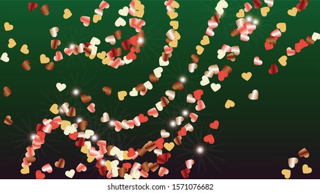 Glamour Background with Confetti of Hearts Glitter Particles. St. Valentine Day. Holiday pattern. Light Spots. Explosion of Confetti. Glitter Vector Illustration. Design for Web.