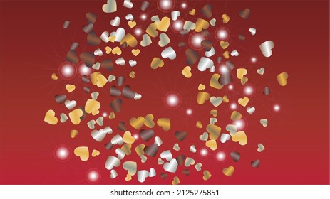 Glamour Background with Confetti of Hearts Glitter Particles. St. Valentine Day. Disco pattern. Light Spots. Explosion of Confetti. Glitter Vector Illustration. Design for Advertisement.