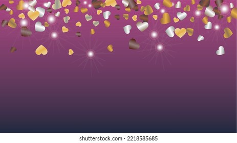 Glamour Background with Confetti of Hearts Glitter Particles. St. Valentine Day. New Year pattern. Light Spots. Explosion of Confetti. Glitter Vector Illustration. Design for Poster.