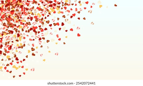 Glamour Background with Confetti of Hearts Glitter Particles. St. Valentine Day. Holiday pattern. Light Spots. Explosion of Confetti. Glitter Vector Illustration. Design for Print.