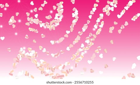 Glamour Background with Confetti of Hearts Glitter Particles. St. Valentine Day. Holiday pattern. Light Spots. Explosion of Confetti. Glitter Vector Illustration. Design for Card.