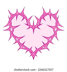 Glamour Barbed wire Heart. Y2K tattoo, emo Icon. Glam goth spikes, broken up, hurt love concept. Isolated print or sticker