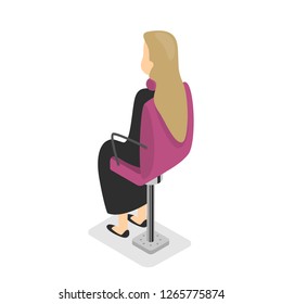 Glamour beauty salon. Women sitting at the mirror. Isolated vector isometric illustration