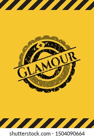 Glamour black grunge emblem with yellow background. Vector Illustration. Detailed.