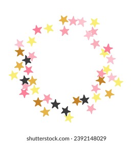 Glamour black pink gold stars random vector design. Many stardust spangles Christmas decoration elements. Isolated stars random wallpaper. Spangle particles greeting decor.