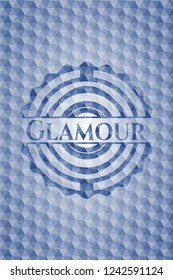 Glamour blue badge with geometric pattern.