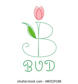 Glamour bright vector logo for the flower shop. Hand drawn logo mock up. Isolated element on white background.