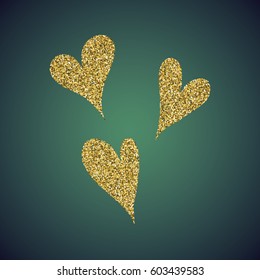 A glamour brilliant gold glitter in the form of a hand drawn love heart symbol. Elegant decoration of gold round sequins. A small scattering of gold circles in the heart shape