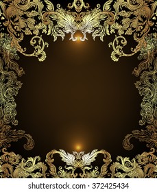 Glamour engraved vintage design element in gold. Outlines isolated on lovely background. Vector illustration. Victorian style luxury frame. 