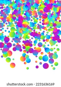 Glamour falling confetti decoration vector illustration. Rainbow round particles fiesta vector. Cracker poppers flying confetti. Holiday celebration decoration background. Random pieces.