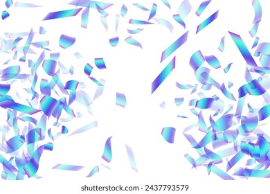 Glamour falling confetti decoration vector background. Blue  hologram elements birthday decor. Surprise burst party confetti. Holiday celebration decoration illustration. Random pieces.