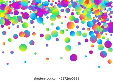 Glamour falling confetti scatter vector illustration. Rainbow round particles fiesta vector. Cracker poppers flying confetti. Prize event decor background. Fun greeting.