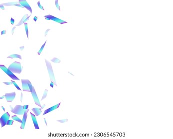 Glamour falling confetti scatter vector illustration. Blue  hologram elements birthday decor. Surprise burst party confetti. Prize event decor background. Joy particles.