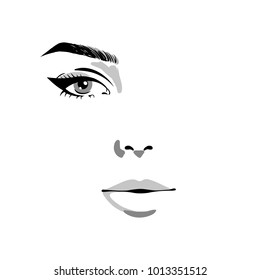 Glamour fashion beauty woman face illustration. Half of female face with one eye and make-up in watercolor style. Vector watercolor illustration isolated on white background