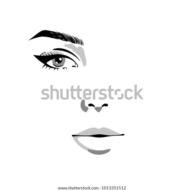 グラマーファッション美人の顔イラスト 女性の顔の半分を片目で水彩で化粧 白い背景にベクター画像の水色イラスト のベクター画像素材 ロイヤリティフリー