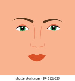 Glamour fashion woman face isolated over skin color background. Beautiful woman face for copy. Face of woman Vector Illustration. Pretty woman face looking front side