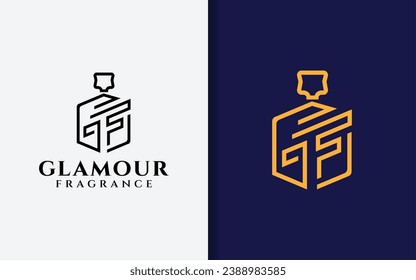 Glamour Fragrance Logo Design. Abstract Initial Letter G and F Combination as Perfume Bottle Design Concept.