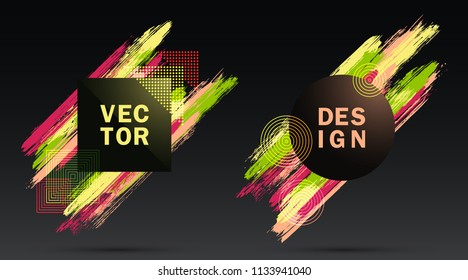 Glamour Frames with Colorful Paint Brush Strokes Vector Set. Party poster templates. Borders with painted brushstrokes backgrounds. Templates design for fashionable banners, party flyers, posters.