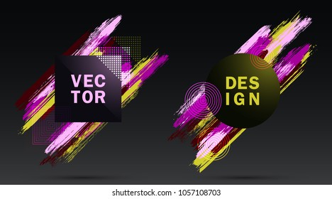 Glamour Frames with Paint Brush Strokes Vector Collection. Borders with pink yellow cherry painted brushstrokes backgrounds. Graphics design templates for fashionable banners, party flyers, posters
