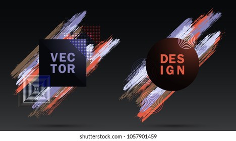 Glamour Frames with Paint Brush Strokes Vector Collection. Borders with red blue brown painted brushstrokes backgrounds. Graphics design templates for fashionable banners, party flyers, posters