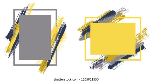 Glamour frames with paint brush strokes vector collection. Box borders with painted brushstrokes backgrounds. Educational graphics design flat frame templates for banners, flyers, posters, cards.